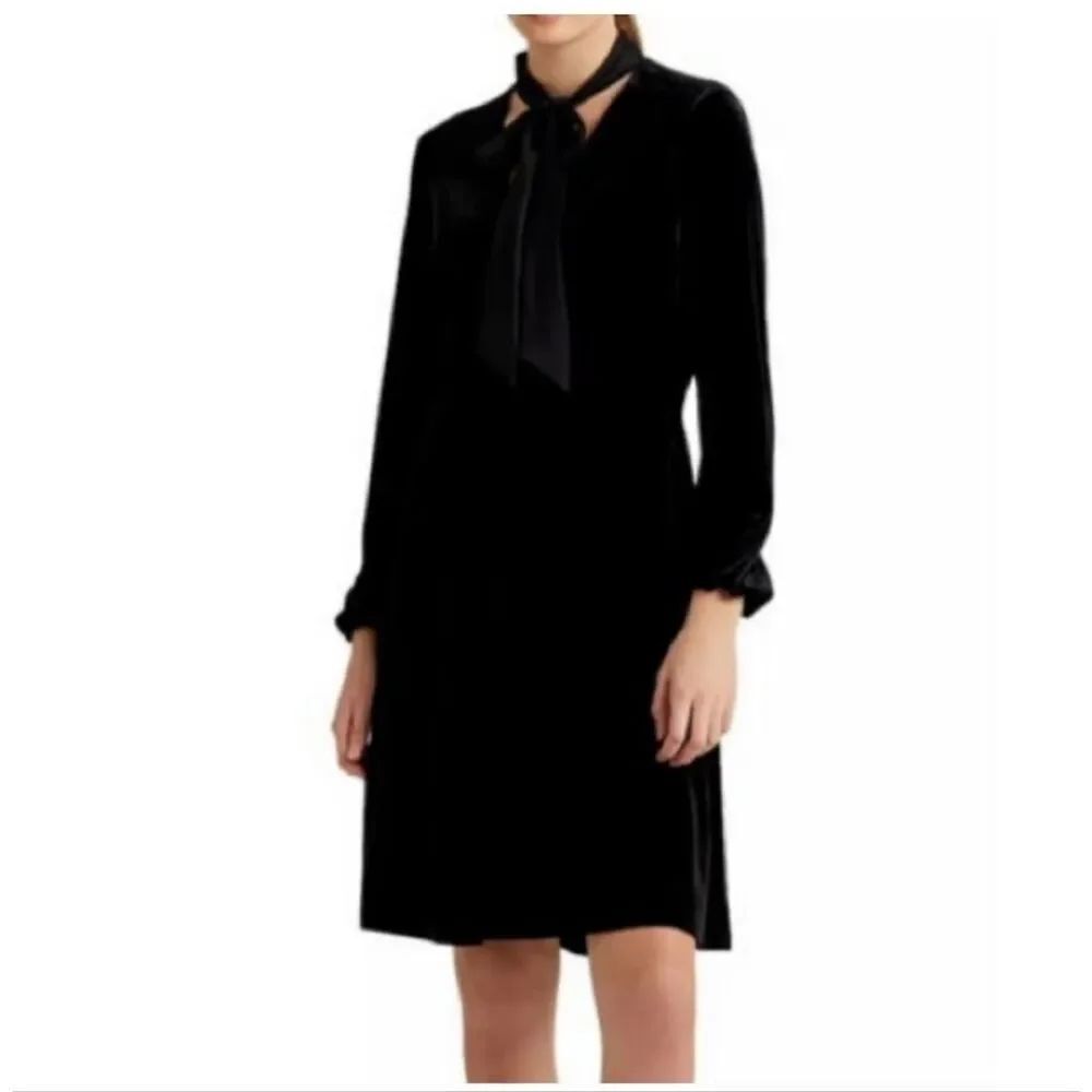 Lauren Ralph Lauren Black Label Black Velvet Secretary Bow Dress sz 6 EUC